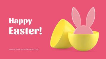 Happy Easter banner template design rabbit ears hiding in egg half realistic illustration vector