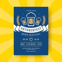 Oktoberfest flyer or poster retro typography template design invitation beer festival celebration illustration. vector