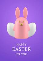 Happy Easter bunny character chicken eggs 3d greeting card design template realistic vector