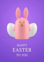 Happy Easter bunny character chicken eggs 3d greeting card design template realistic vector