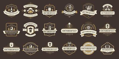 Oktoberfest badges and labels set vintage typographic design templates illustration. vector