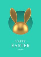 Happy Easter modern 3d greeting card golden bunny bauble hiding at hole design template realistic illustration vector