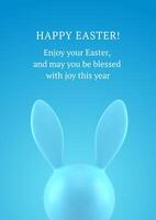 Happy Easter 3d greeting card blue bunny head long ears design template realistic vector