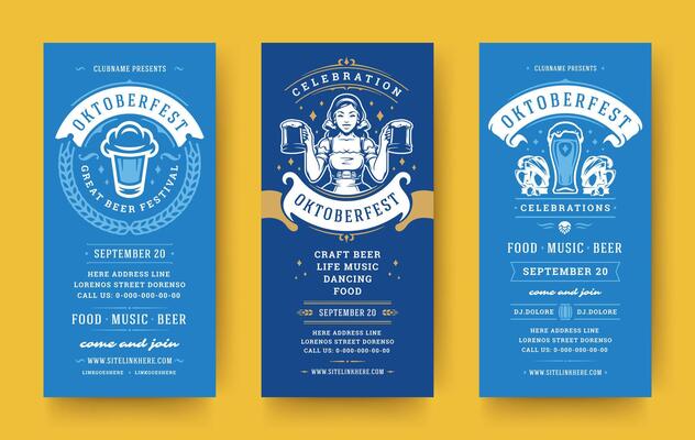 Oktoberfest flyers or banners set vintage typographic design templates illustration.
