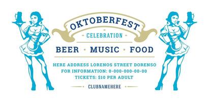 Oktoberfest flyer or banner retro typography template design willkommen zum invitation beer festival celebration. vector