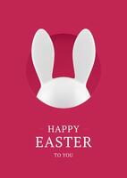 Happy Easter rabbit white bauble long ears hiding in hole 3d greeting card design template realistic illustration vector