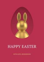 Happy Easter 3d greeting card golden rabbit egg hole surprise design template realistic vector