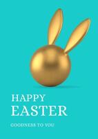 Happy Easter golden bunny head bauble 3d greeting card design template realistic vector