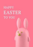 Happy Easter 3d greeting card pink rabbit animal character design template realistic vector