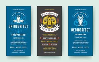 Oktoberfest flyers or banners set vintage typographic design templates illustration. vector