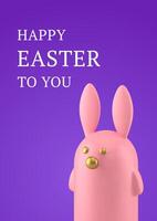 Happy Easter 3d greeting card pink rabbit animal character design template realistic illustration vector