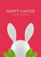 Happy Easter rabbit bauble long ears foliage 3d greeting card design template realistic vector