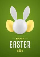 Happy Easter rabbit chicken eggs 3d greeting card holiday congrats design template realistic vector