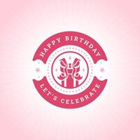 Happy birthday pink gift box circle ribbon greeting vintage social media post template vector