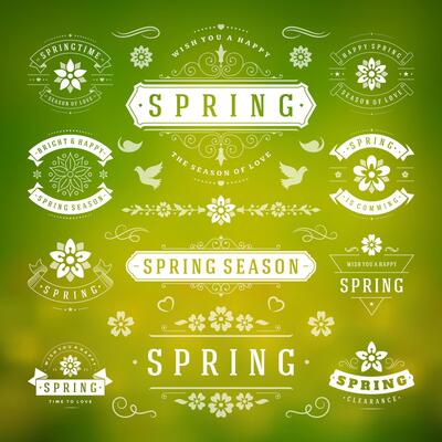 Spring Typographic Design Set. Retro and Vintage Style Templates.