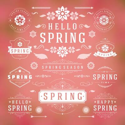 Spring typography labels and badges design set vintage style templates.