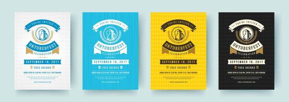 Oktoberfest flyers or posters retro typography templates design invitations beer festival celebration. vector