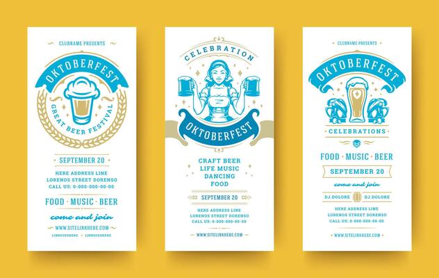 Oktoberfest flyers or banners set vintage typographic design templates illustration.
