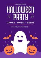 Halloween kids music party creepy holiday celebration flyer poster design template flat vector