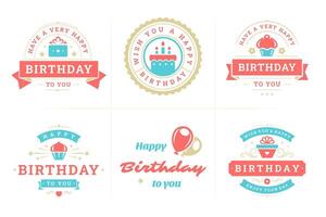 Happy birthday festive congratulations vintage emblem badge set for greeting card design flat vector