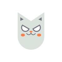 Creepy cat head Halloween feline character with spooky face expression icon flat vector