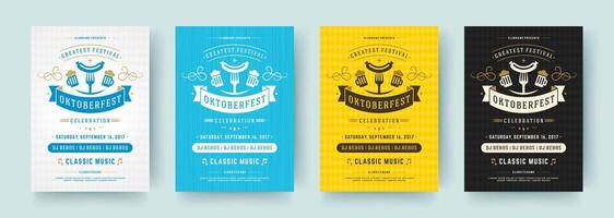 Oktoberfest flyers or posters retro typography templates design invitations beer festival celebration. vector