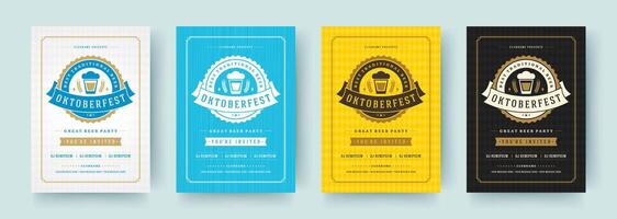 Oktoberfest flyers or posters retro typography templates design invitations beer festival celebration. vector