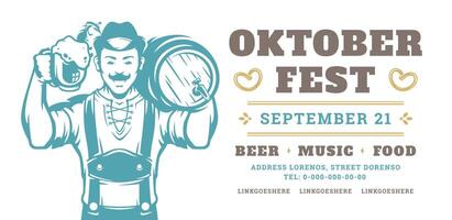 Oktoberfest flyer or banner retro typography template design willkommen zum invitation beer festival celebration. vector