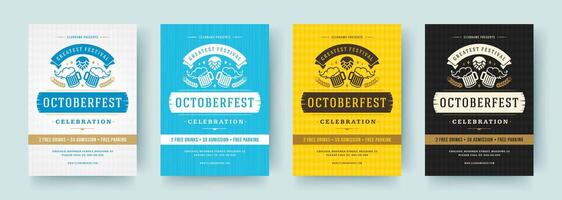 Oktoberfest flyers or posters retro typography templates design invitations beer festival celebration. vector