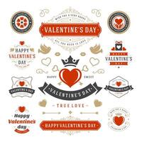 Valentines Day Labels and Cards Set, Heart Icons Symbols, Greetings Cards, Silhouettes vector