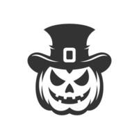 Halloween angry carved pumpkin jack o lantern icon black monochrome silhouette flat vector