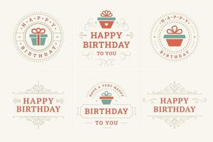 Happy birthday luxury vintage label and badge set for greeting card design flat illustration vector