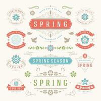 Spring Typographic Design Set. Retro and Vintage Style Templates. vector