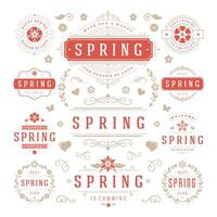 Spring Typographic Design Set. Retro and Vintage Style Templates. vector