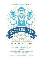 Oktoberfest flyer or poster retro typography template design beer festival celebration illustration vector