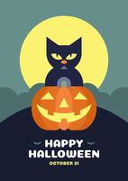 Happy Halloween greeting card design template flat illustration vector