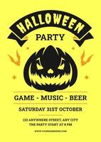 Halloween music night party yellow retro flyer poster design template flat illustration vector