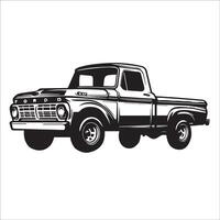 Pickup Truck Clipart illustration in black and white vector