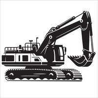 Excavator illustration in black and white vector