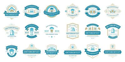 Oktoberfest badges and labels set vintage typographic design templates illustration. vector