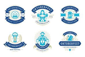 Oktoberfest badges and labels set vintage typographic design templates illustration. vector