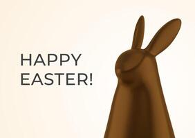 Happy Easter chocolate bunny minimal 3d horizontal greeting card design template realistic illustration vector