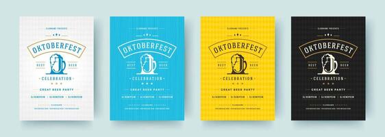 Oktoberfest flyers or posters retro typography templates design invitations beer festival celebration. vector