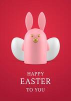 Happy Easter bunny character chicken eggs 3d greeting card design template realistic illustration vector