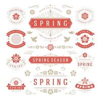 Spring Typographic Design Set. Retro and Vintage Style Templates. vector
