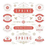 Spring Typographic Design Set. Retro and Vintage Style Templates. vector