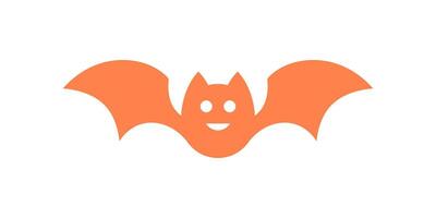 Funny flying orange bat with open wings Halloween kids character with smile icon flat vector