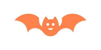 Funny flying orange bat with open wings Halloween kids character with smile icon flat vector