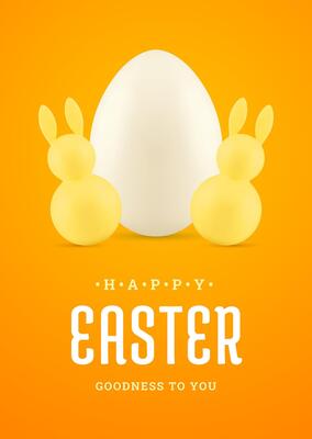 Easter 3d greeting card chicken egg tiny rabbit bauble holiday design template realistic illustration