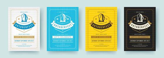 Oktoberfest flyers or posters retro typography templates design invitations beer festival celebration. vector